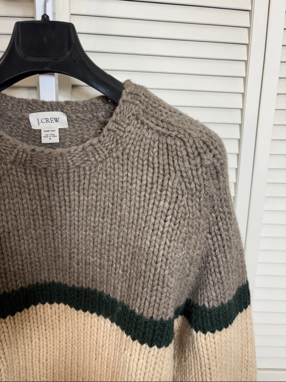 J. Crew Men's Vintage Colorblock Crewneck Sweater Taupe, Green & Cream Small